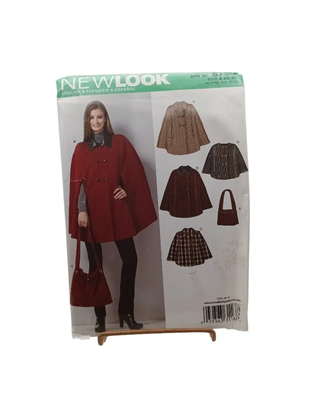 UNCUT Vintage New Look Sewing Pattern 6756 Womens Cape Skirt & Bag In Sizes XS-X